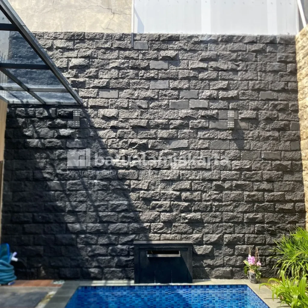 Pemasangan Batu Candi & Bobos Untuk Dinding Kolam Renang - BSD, Tangerang Selatan