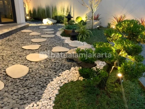 taman outdoor batu koral kupang putih, alor hitam